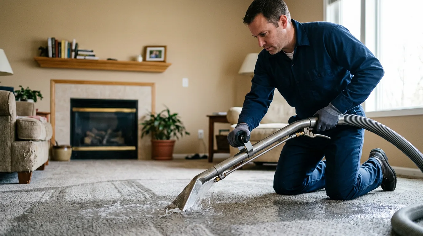 Water damage restoration technician working near Baird, TX